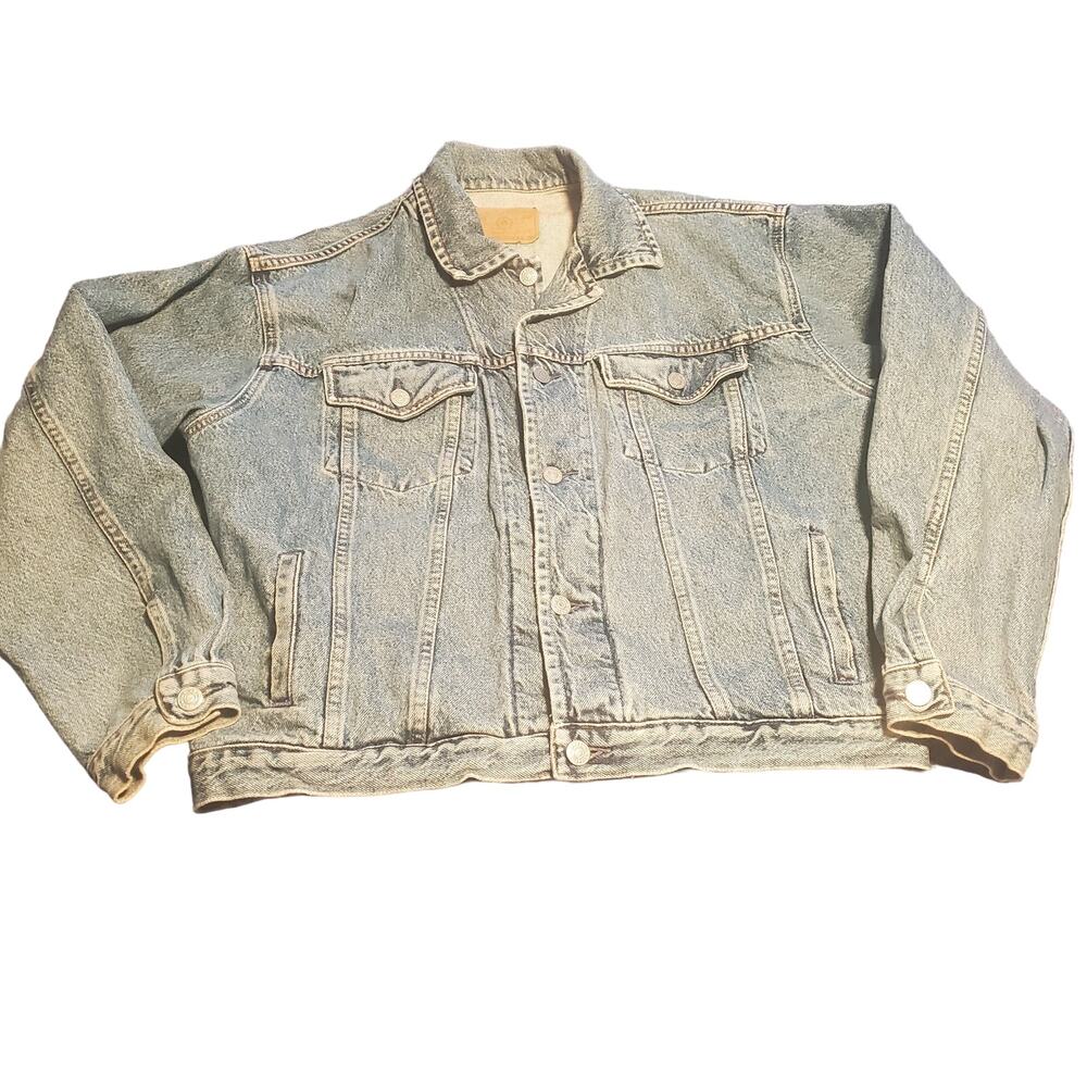 Vintage 90s Gap Denim Jean Trucker Jacket Mens Large Light Wash 100% Cotton